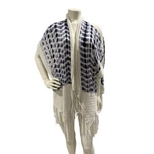 Rain Rose Womens Sz XL Blue White Tie Dye Crochet Vacation Festival Duster